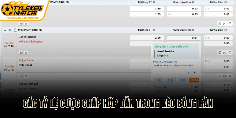 Các tỷ lệ cược chấp hấp dẫn trong kèo bóng bàn